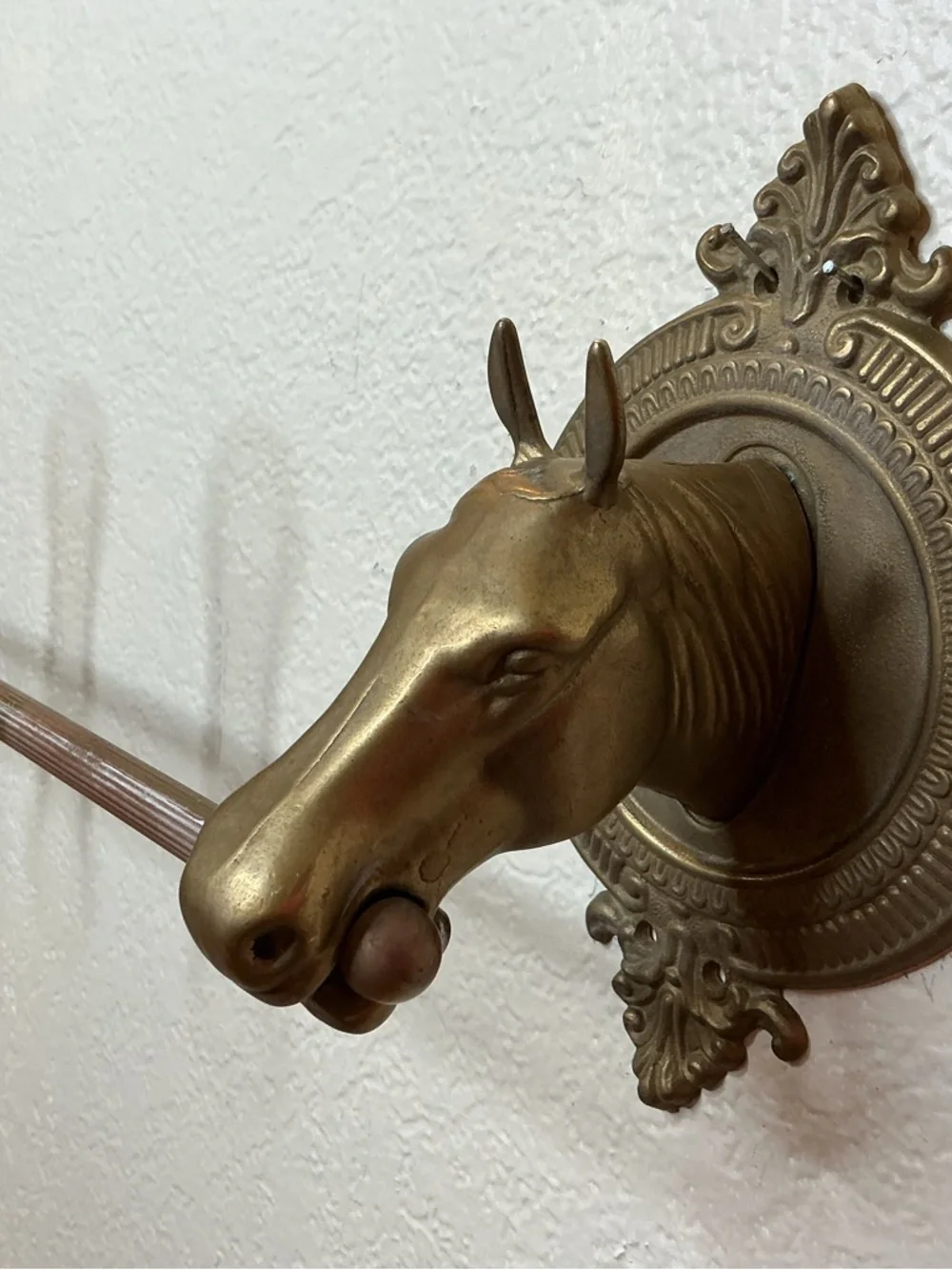 34” L Vintage Brass Horse Head Wall Hook Rack - Brown/Gold